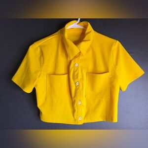 Bright Yellow Button-Up collar Crop Shirt